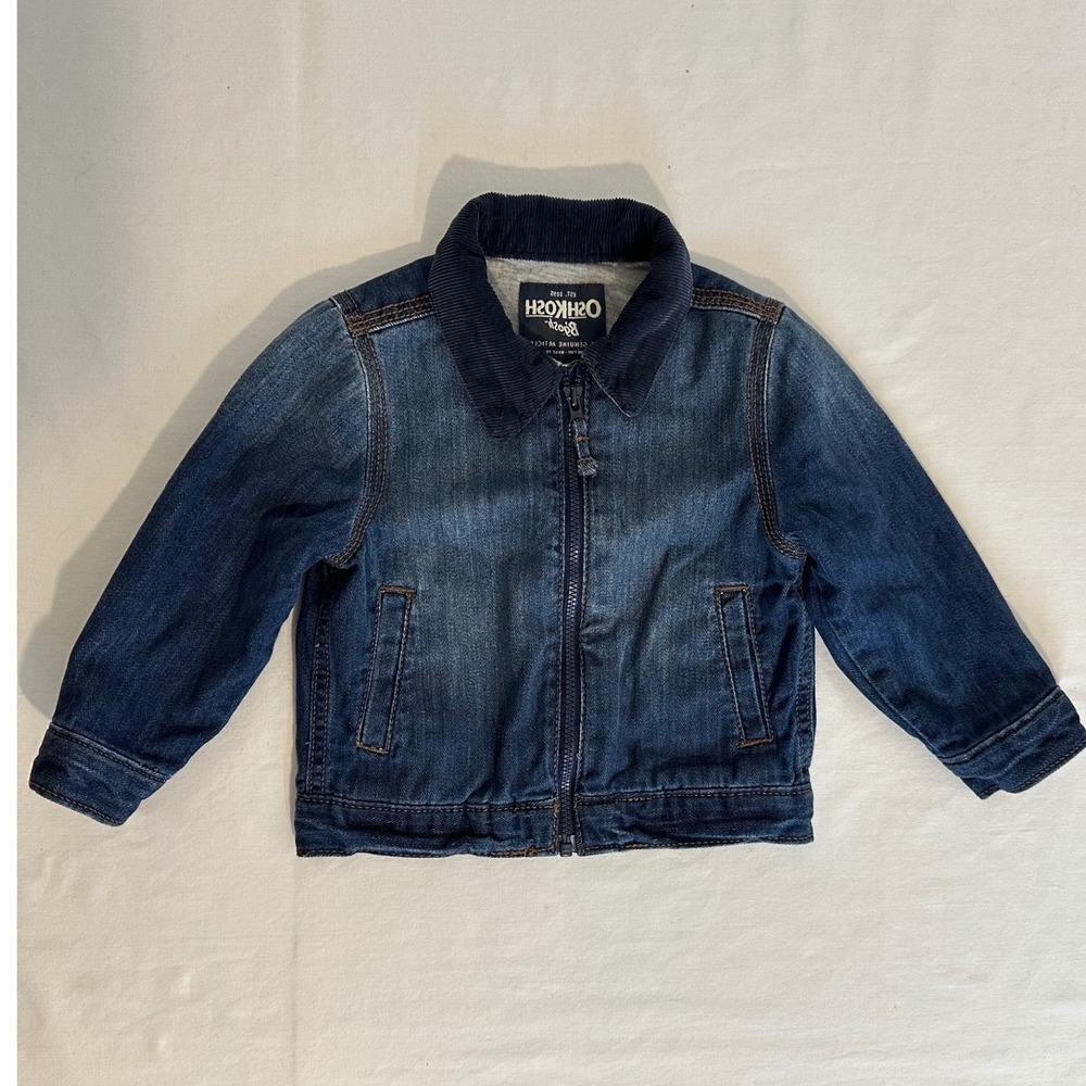 OshKosh Bgosh Kids 12M Dark Wash Denim Jacket Full Zip Corduroy Collar 6J666310